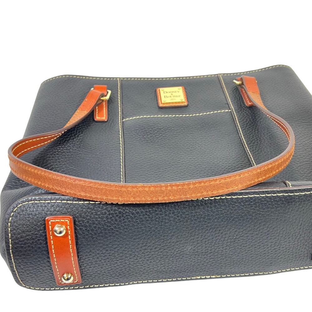 Dooney & Bourke Lexington Shopper Tote Tan Black Pebbled Leather Gold Hardware - Picture 7 of 16